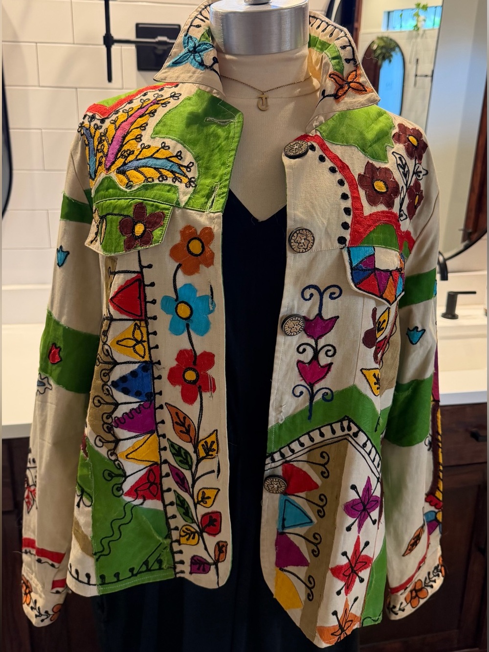 Rare Vintage Sandy Starkman Hand Painted Embroider Boho Art Jacket Statement XL - Picture 2 of 15